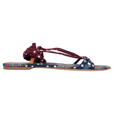 Pre-owned Gabriela Hearst Multicolor Silk Reeves Ankle Tie Flat Sandals Shoes 42 Fit 41 In Black