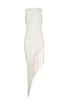 Gabriela Hearst Nabia L Fringe Macrame Maxi Dress In Ivory Silk In White