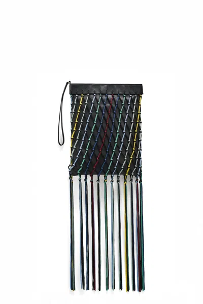 Gabriela Hearst Naila Fringe Pouch In Black Multi Nappa Leather & Silk Macrame