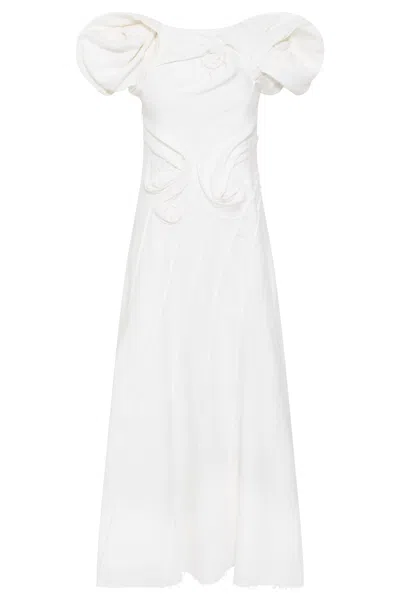 Gabriela Hearst Navi Puff Sleeve Maxi Dress In Ivory Aloe Linen In White
