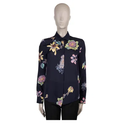 Pre-owned Gabriela Hearst Navy Blue Silk Henri Floral Chiffon Shirt 40 S