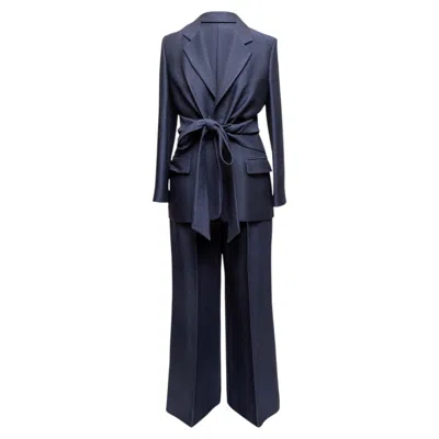 Pre-owned Gabriela Hearst Navy  Virgin Wool & Silk-blend Pant Suit Size Us S In Blue