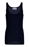 GABRIELA HEARST NEVIN POINTELLE KNIT TANK TOP IN DARK NAVY CASHMERE SILK