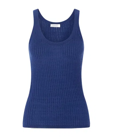 Gabriela Hearst Nevin Ribbed Pointelle-knit Cashmere And Silk-blend Tank In Blue