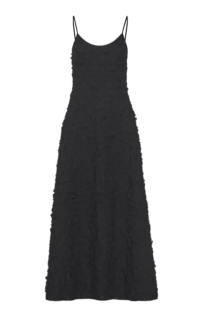 Gabriela Hearst Nexus Embroidered Leaves Maxi Dress In Black Linen