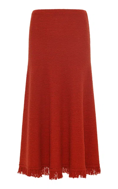 Gabriela Hearst Nichole Fringed Cashmere Midi Skirt In Orange