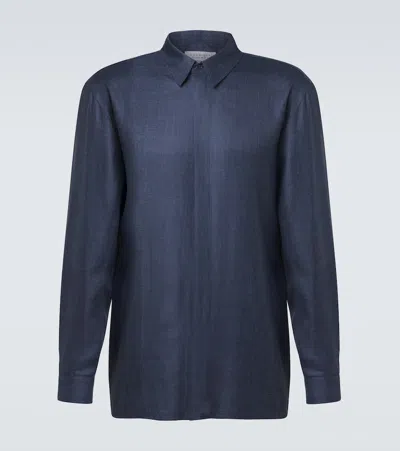 Gabriela Hearst Nicolas Wool, Silk, And Linen Shirt In Blue