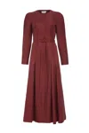 Gabriela Hearst Niles Pleated Maxi Shirtdress In Burnt Sienna Linen Silk Twill