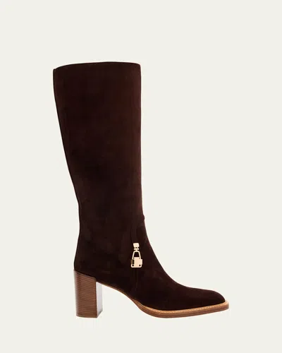 Gabriela Hearst Nina Knee-high Suede Clasp Boots In Brown
