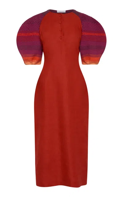 Gabriela Hearst Nomo Puff-sleeve Linen Maxi Dress In Multi