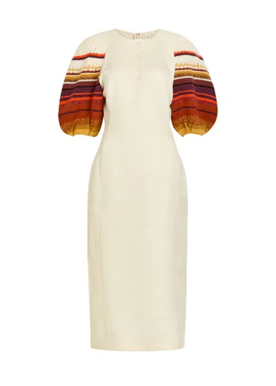 Gabriela Hearst Nomo Striped-knit Linen Midi Dress In Neutral