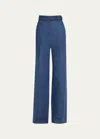 Gabriela Hearst Norman Belted Cotton And Linen-blend Wide-leg Pants In Denim