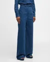 Gabriela Hearst Norman Belted Cotton And Linen-blend Wide-leg Pants In Denim