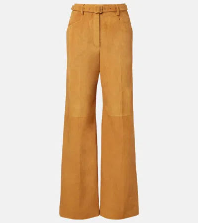 Gabriela Hearst Norman Belted Suede Straight-leg Pants In Orange