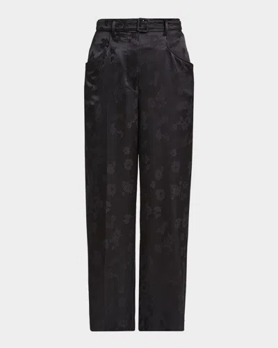 Gabriela Hearst Norman Floral Satin Jacquard Wide-leg Pants With Belt In Black