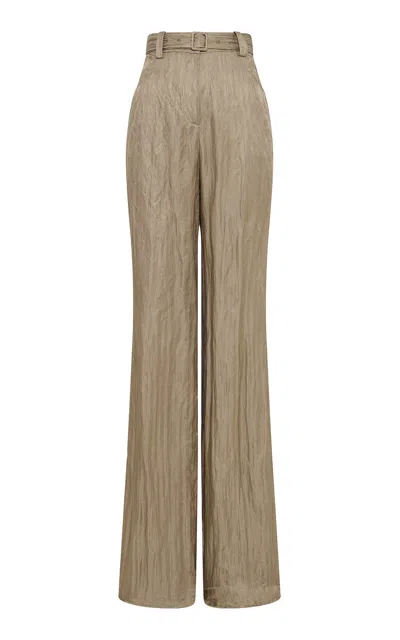 Gabriela Hearst Norman High-rise Metallic Silk Straight-leg Pants In Bronze
