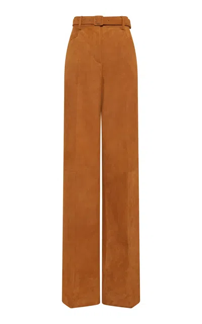 Gabriela Hearst Norman Suede Straight-leg Pants In Brown