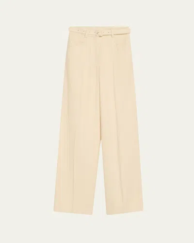 Gabriela Hearst Norman Textured Silk Straight-leg Pants With Belt In Neutral