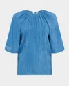 Gabriela Hearst Nula Top In Sky Plisse Silk In Sky