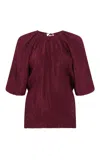 Gabriela Hearst Nula Top In Bordeaux Plisse Silk