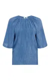 Gabriela Hearst Nula Top In Sky Plisse Silk