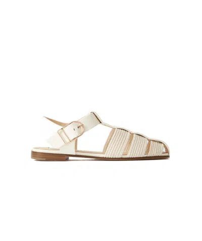 Gabriela Hearst Calla Striped Crochet-knit And Leather Sandals In White
