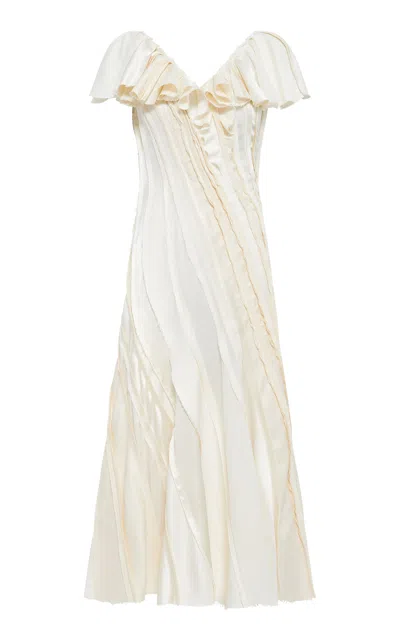 Gabriela Hearst Osmin Patchwork Midi Dress In Ivory Textured Linen Slub