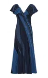 Gabriela Hearst Osmin Patchwork Midi Dress In Medium Blue Recycled Cotton Linen Denim In Medium Blue