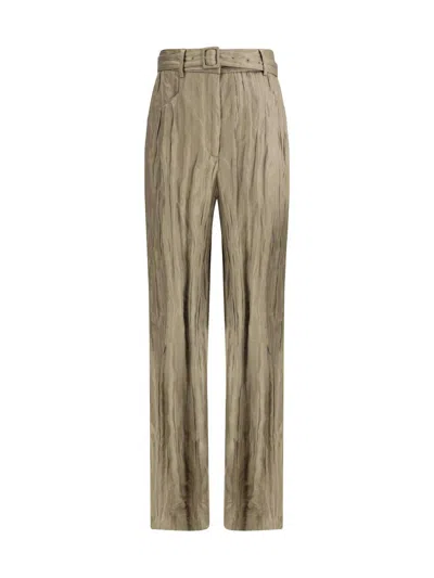 Gabriela Hearst Norman High-rise Metallic Silk Wide-leg Pants In Bronze