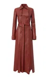 Gabriela Hearst Pavel Raw Cut Trench Coat In Burnt Sienna Soft Leather In Brown
