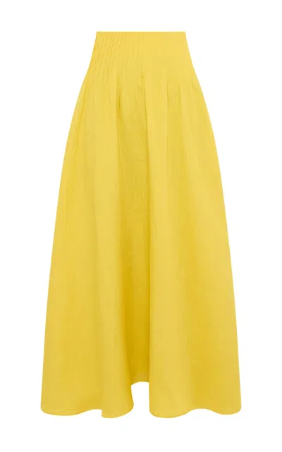 Gabriela Hearst Penelope Midi Skirt In Goldenrod Aloe Linen
