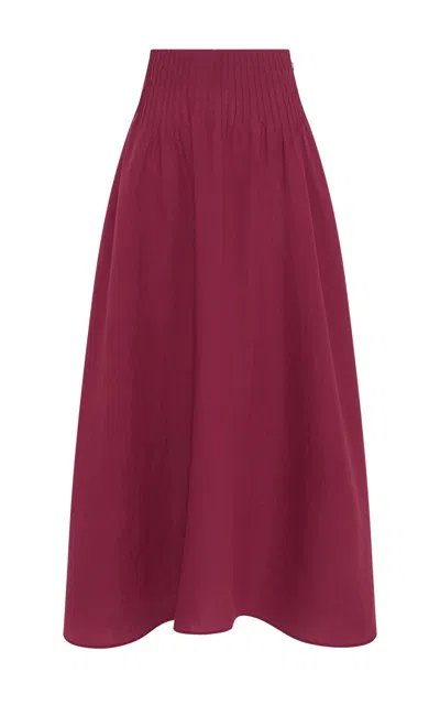 GABRIELA HEARST PENELOPE MIDI SKIRT IN RASPBERRY ALOE LINEN