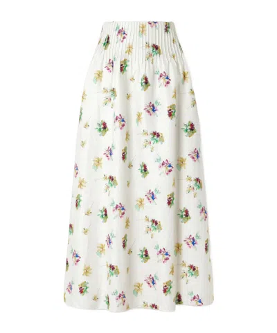 Gabriela Hearst Penelope Pintucked Floral-print Linen-twill Maxi Skirt In White