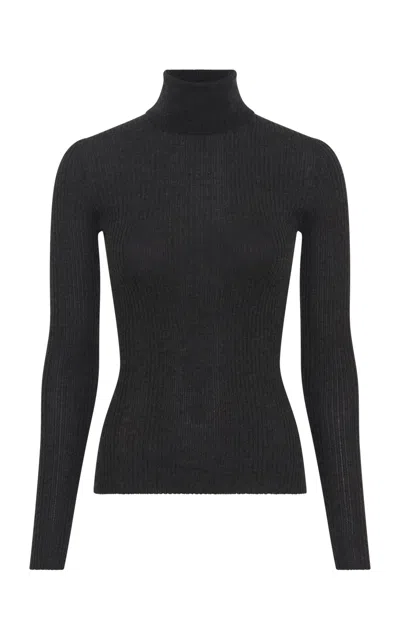 Gabriela Hearst Peppe Knit Turtleneck In Charcoal Cashmere Silk In Black