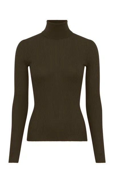 Gabriela Hearst Peppe Knit Turtleneck In Olive Cashmere Silk In Brown