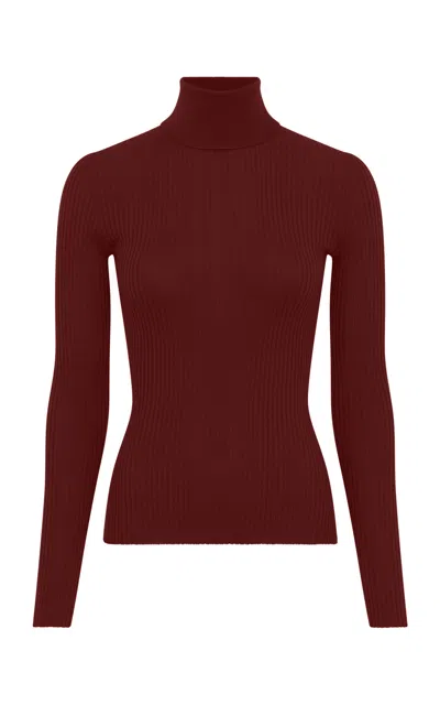 Gabriela Hearst Peppe Ribbed Cashmere-silk Turtleneck Top In Bordeaux