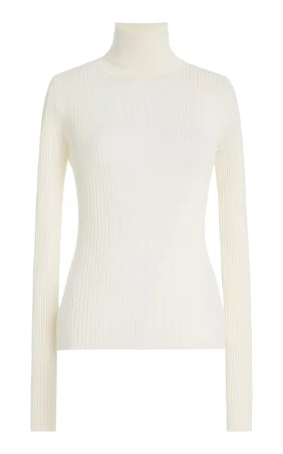 Gabriela Hearst Peppe Ribbed Cashmere-silk Turtleneck Top In White