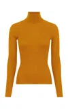 Gabriela Hearst Peppe Ribbed Cashmere-silk Turtleneck Top In Yellow
