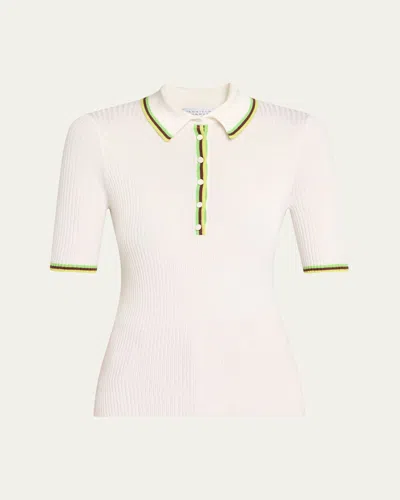 Gabriela Hearst Perro Rib Short-sleeve Polo Shirt In White