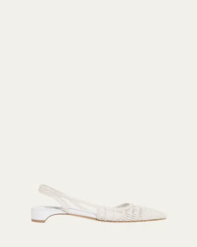 Gabriela Hearst Perro Woven Leather Slingback Ballerina Flats In Pearlized White