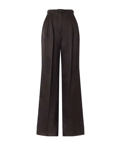 Gabriela Hearst Vargas Textured Satin Pleated Straight-leg Pants With Belt In Brown