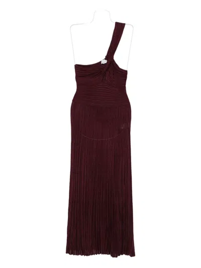 Gabriela Hearst Pleated One-shoulder Dress In Burgundy