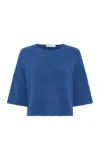 Gabriela Hearst Pomona Cropped Knit T-shirt In Dark Blue Denim Cashmere In Dark Blue Denim