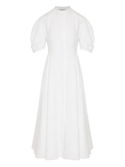 Gabriela Hearst Puff-sleeve Pleated Midi Dress In White