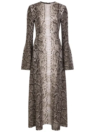 Gabriela Hearst Snake-effect Jacquard-knit Cashmere And Silk Blend Maxi Dress In Gray