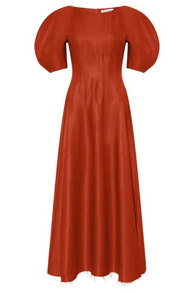 Gabriela Hearst Ranya Puff Sleeve Maxi Dress In Antelope Orange Linen Twill In Brown