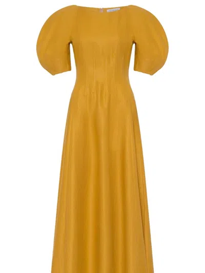 Gabriela Hearst Ranya Puff Sleeve Maxi Dress In Golden Birch Linen Twill In Brown