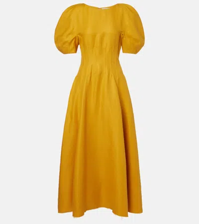 Gabriela Hearst Ranya Puff Sleeve Maxi Dress In Golden Birch Linen Twill In Brown