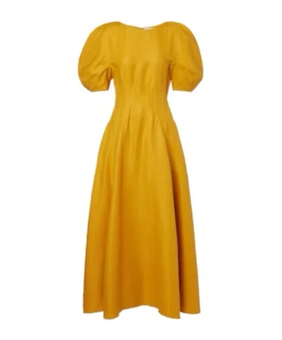 Gabriela Hearst Ranya Puff Sleeve Maxi Dress In Golden Birch Linen Twill In Brown