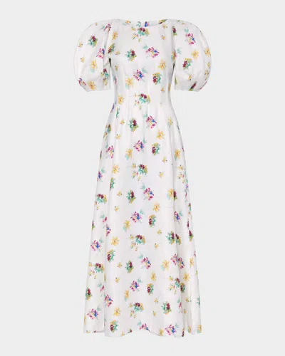 Gabriela Hearst Ranya Puff-sleeve Mia & Apos;s Flowers-print Linen Maxi Dress In Multi